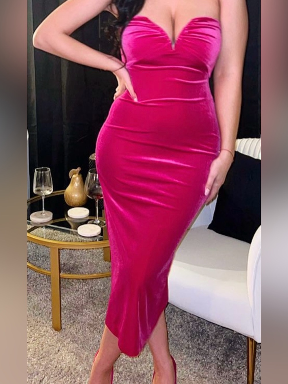 Zara fuschia Velvet midi dress